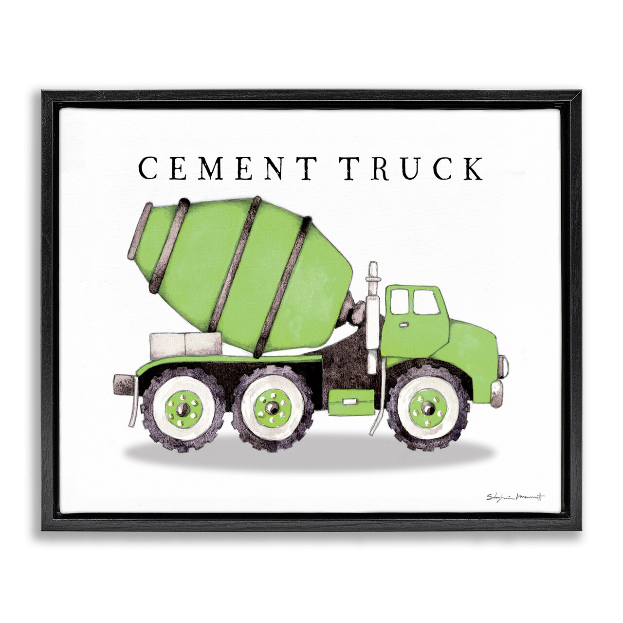 Stupell Industries Green Cement Truck Construction Framed Floater Canvas Wall Art